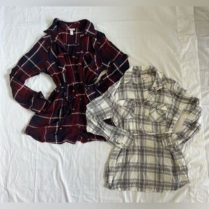 Isabel Maternity Womens Button Down Shirt Bundle in Plaid Sz XS/S
